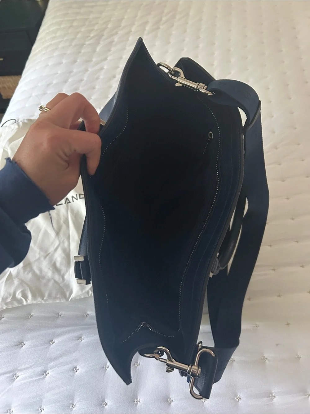 Lancaster Navy Leather Satchel Bag